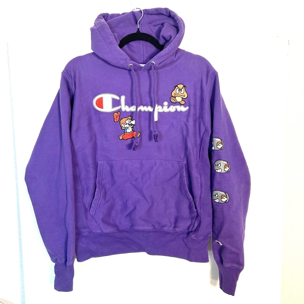 Champion x Super Mario Bros. Nintendo Purple Reverse Weave Small hoodie sleeve